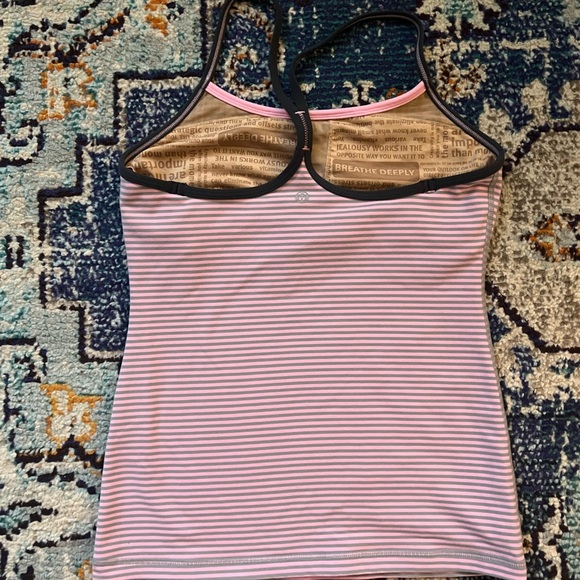 LULULEMON Power Y Pink & Gray Stripe Racer Back Tank w/ bra - Picture 4 of 4